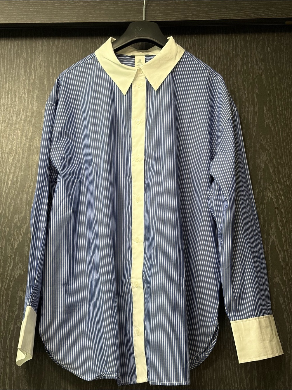 H&M Blue Pinstripe Shirt with White Contrast Collar